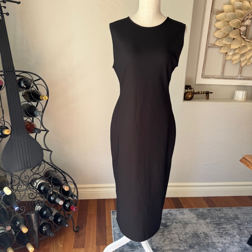 Zara Black Dress Women's Black Draped Back Split Sleeveless Midi Dress Sz. L New